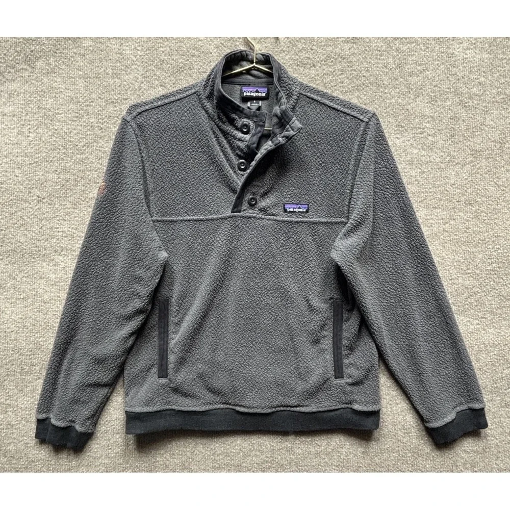 Patagonia Sweater Mens Small Gray Shearling Fleece Pullover Quarter Button Up‎